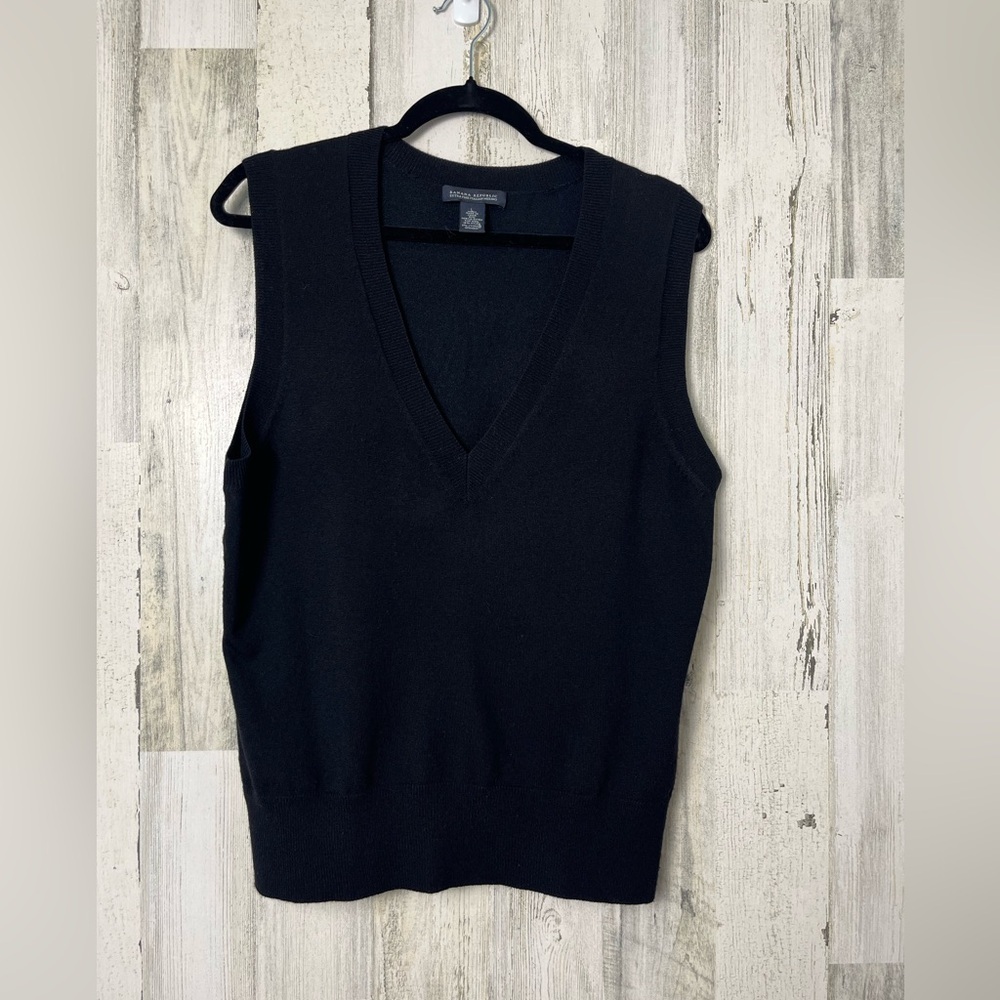 Banana Republic Black Extra Fine Italian Merino Wool Vest large